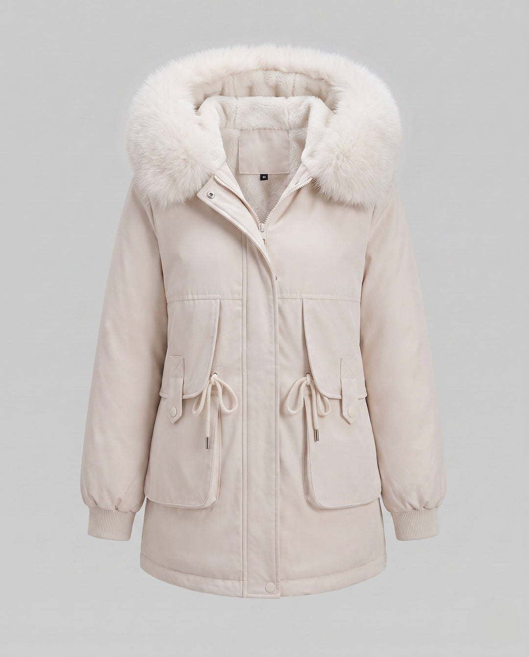 Dam Mid-Length Thermoparka med Voluminous Faux Fur Krage, Teddy Inner Foder, och Funktionell Lock Fickor