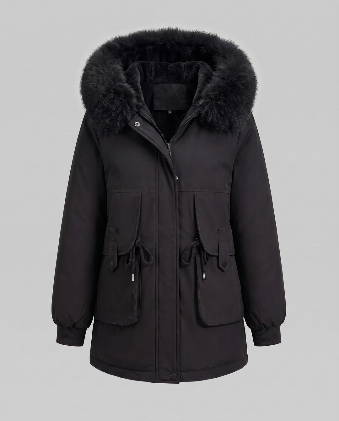 Dam Mid-Length Thermoparka med Voluminous Faux Fur Krage, Teddy Inner Foder, och Funktionell Lock Fickor