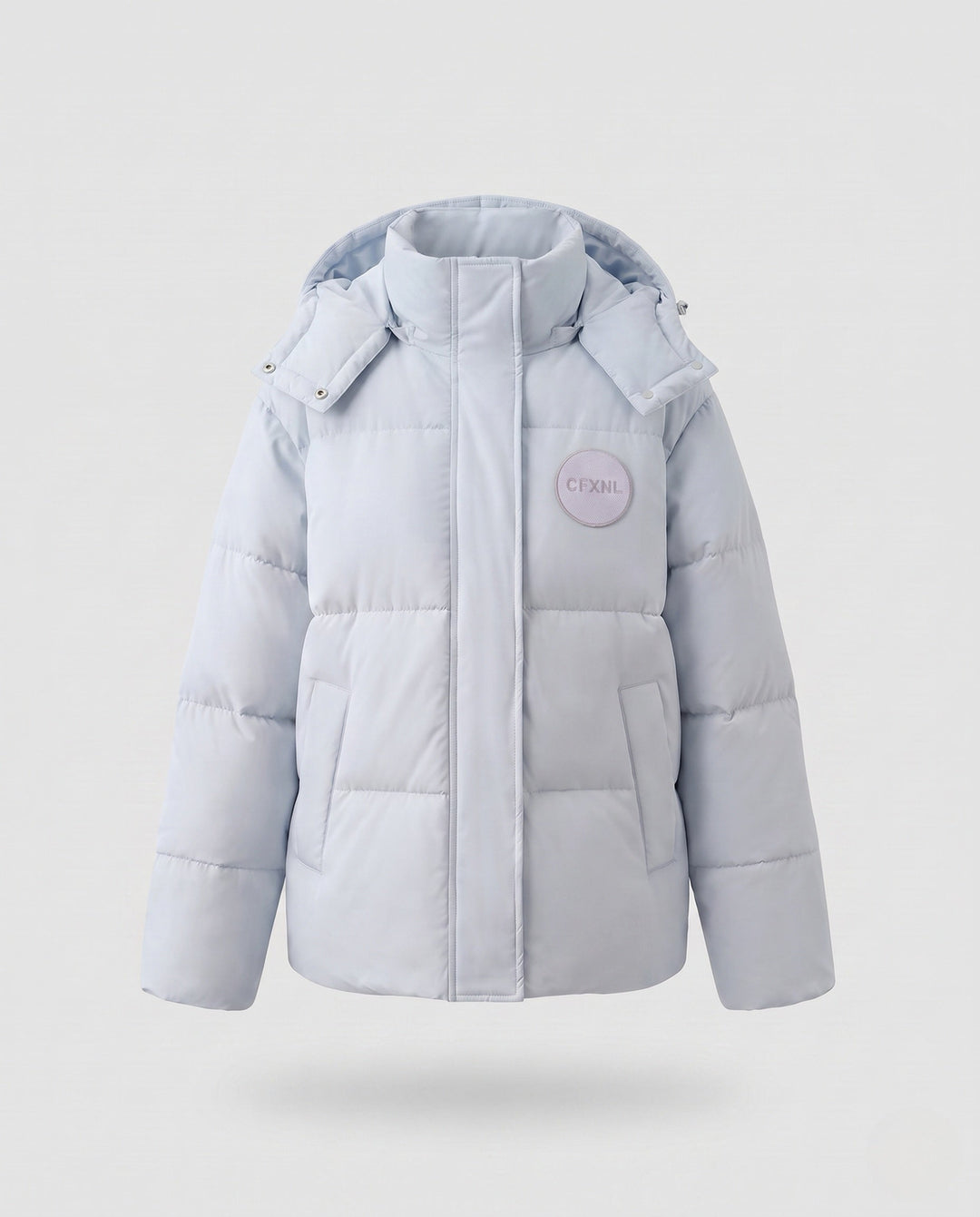 Dam Oversize Kort Quiltad Jacka med Hög Stå Krage och Dekorativ Patch Application