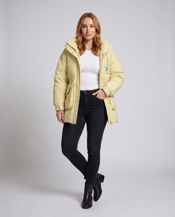 Dam Oversize Thermoparkas med Huva, Stora Lock Fickor, och Elastic Ärm Muddar