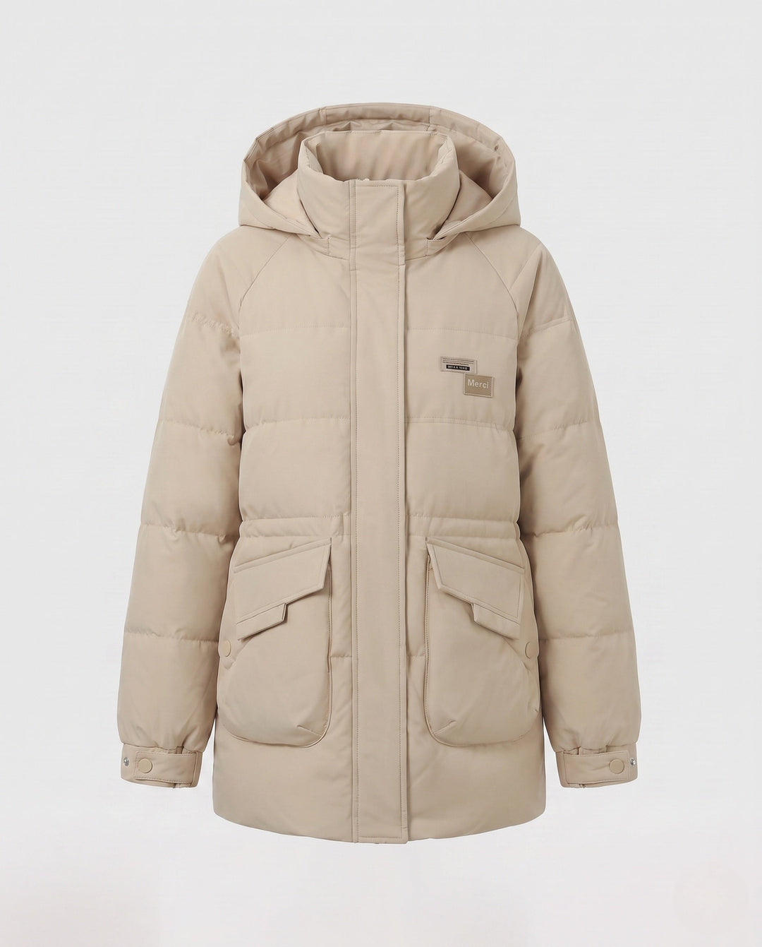 Dam Oversize Thermoparkas med Huva, Stora Lock Fickor, och Elastic Ärm Muddar