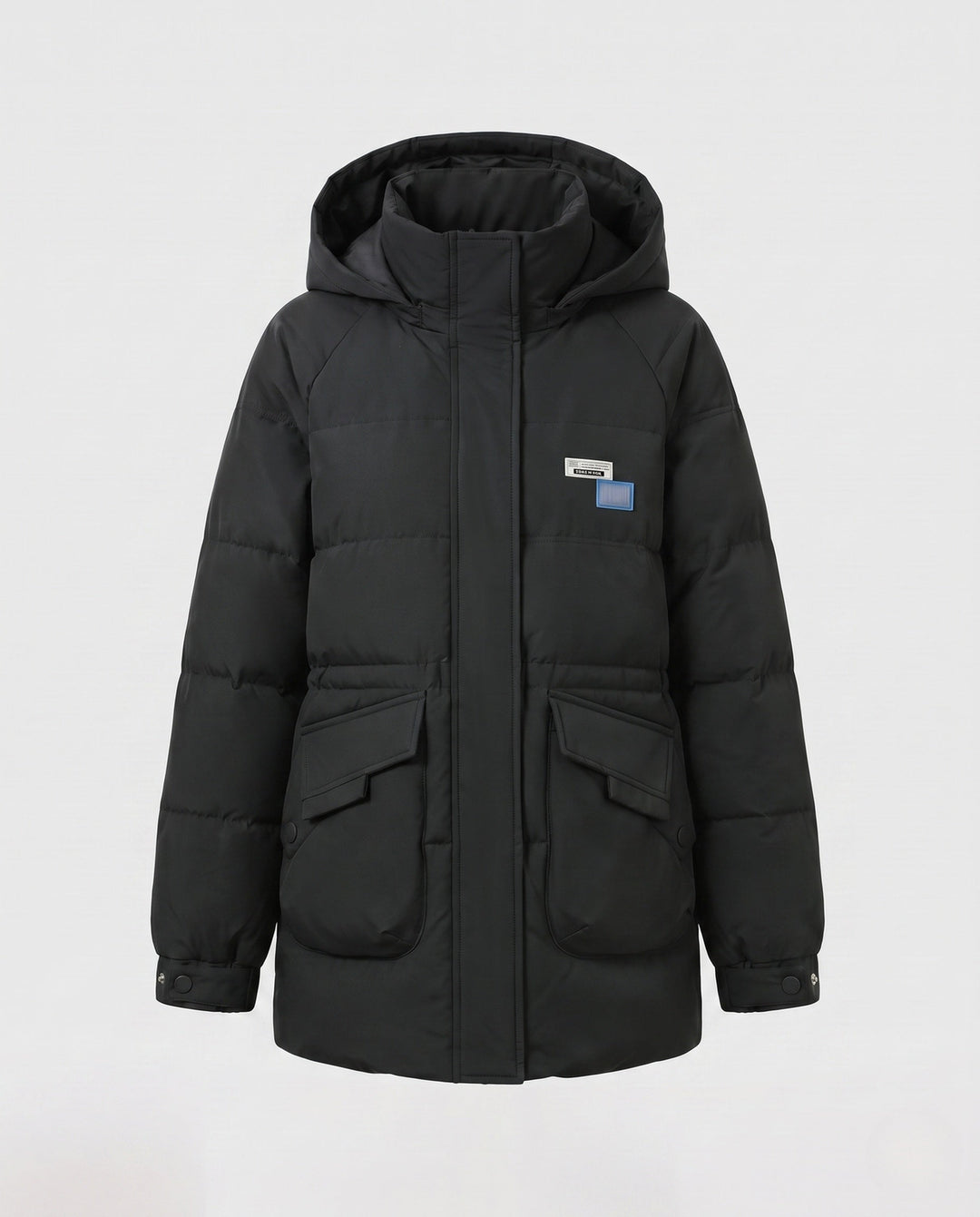 Dam Oversize Thermoparkas med Huva, Stora Lock Fickor, och Elastic Ärm Muddar