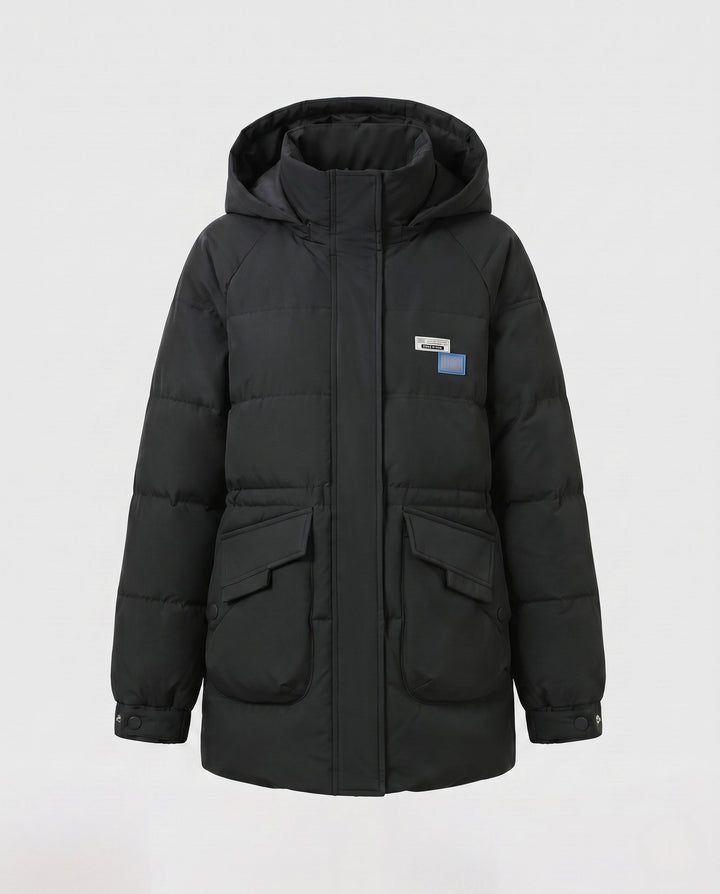 Dam Oversize Thermoparkas med Huva, Stora Lock Fickor, och Elastic Ärm Muddar
