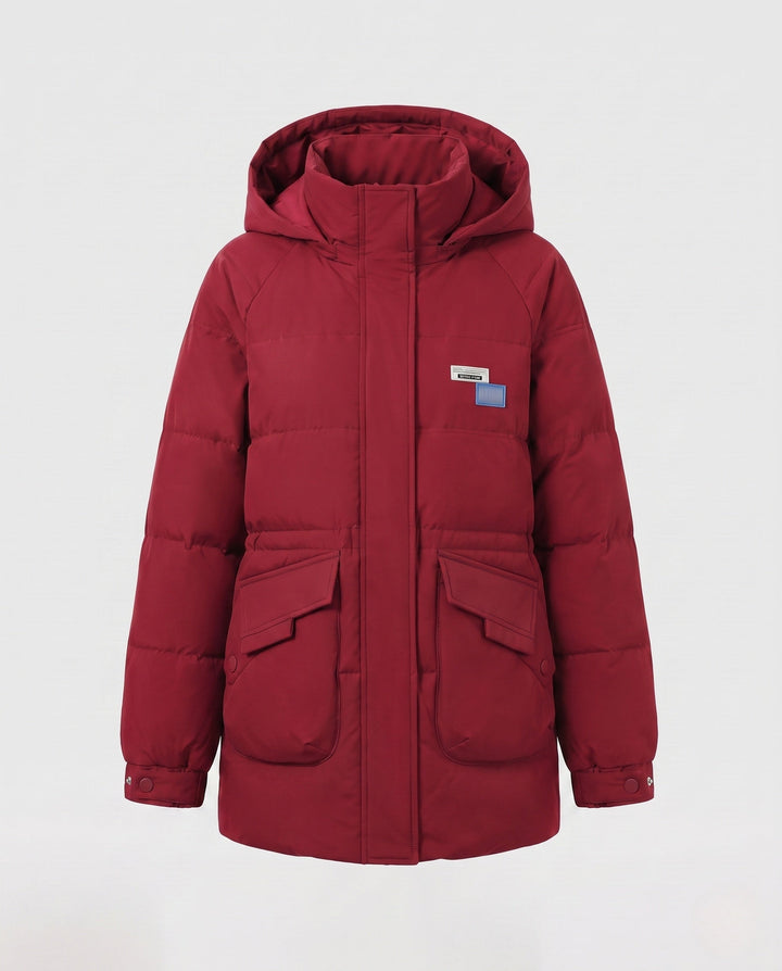Dam Oversize Thermoparkas med Huva, Stora Lock Fickor, och Elastic Ärm Muddar