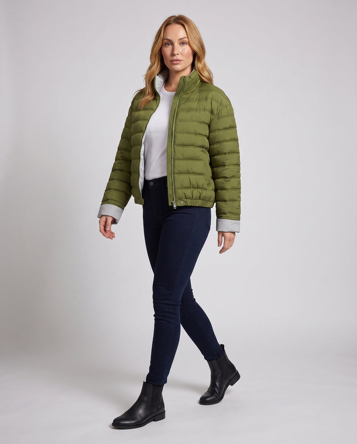 Dam Packable Ultra-Lätt Micro Quiltad Jacka med Two-Way Dragkedja och Elastic Nederkant
