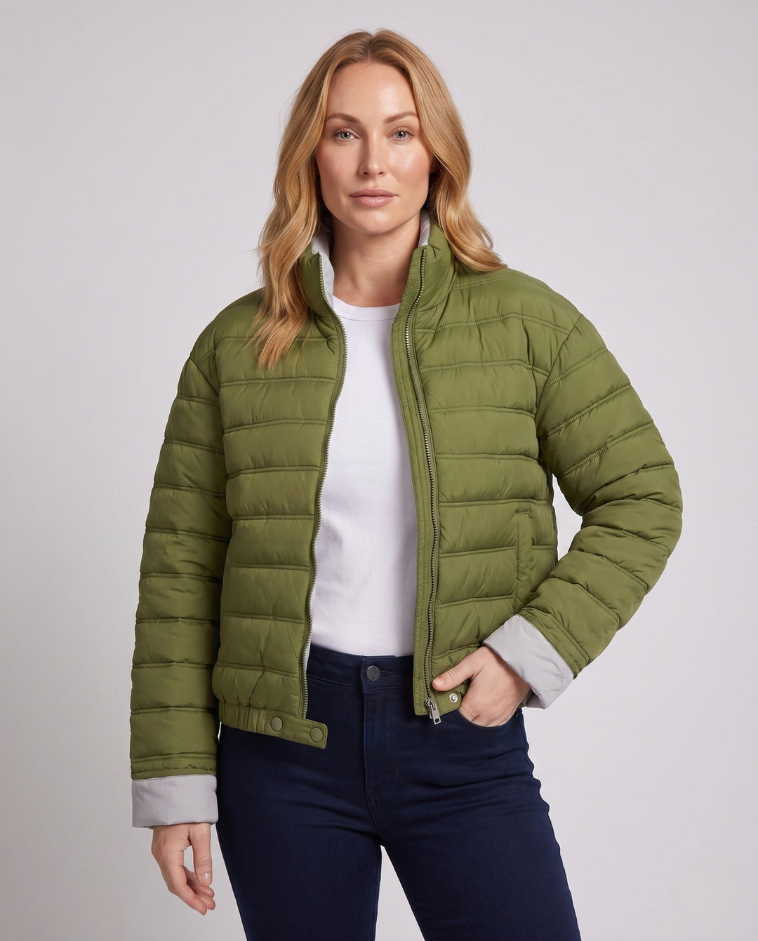 Dam Packable Ultra-Lätt Micro Quiltad Jacka med Two-Way Dragkedja och Elastic Nederkant