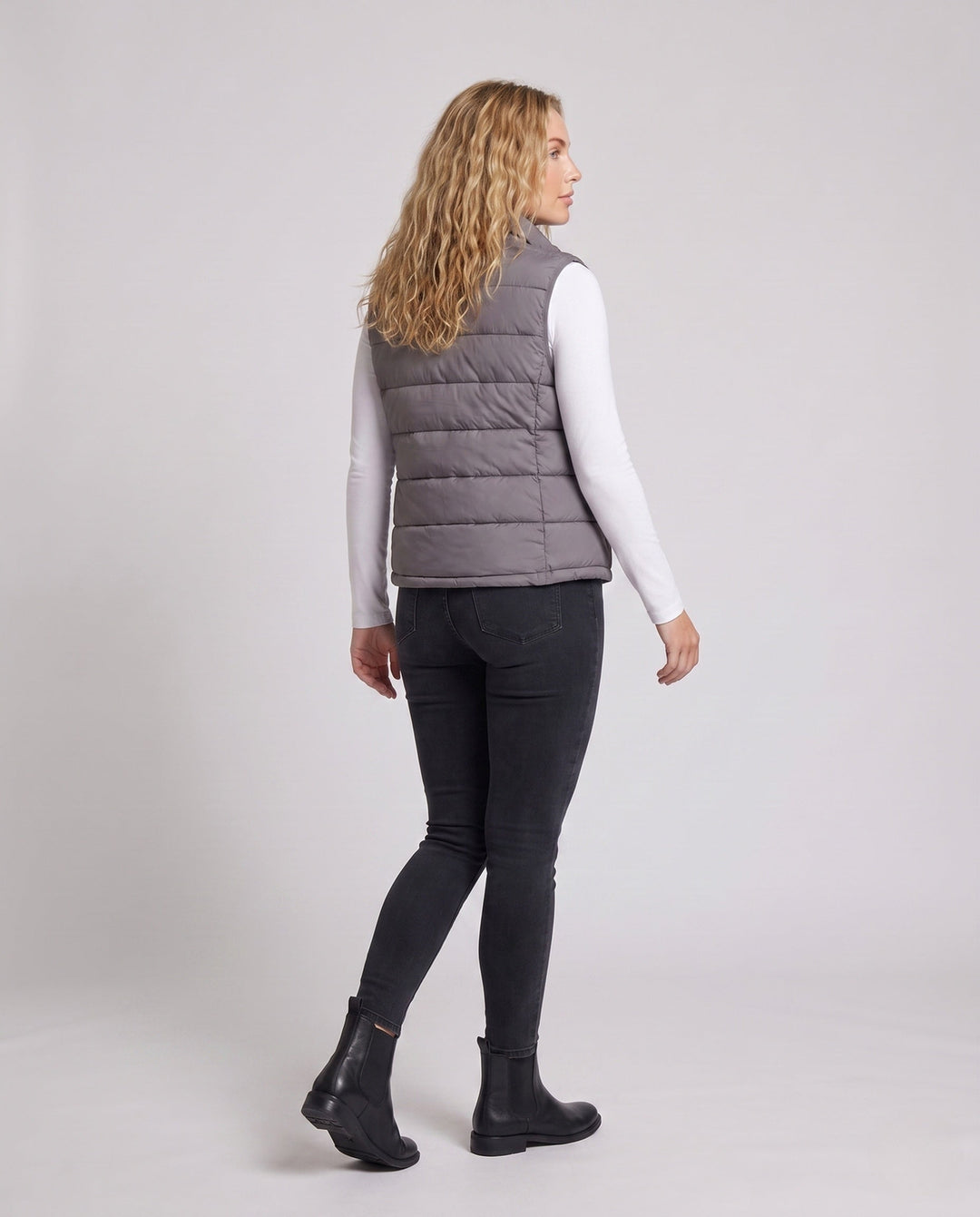Dam Ultra-Lätt Quiltad Down Imitation Väst med Hög Stå Krage och Justerbar Drawstring Nederkant