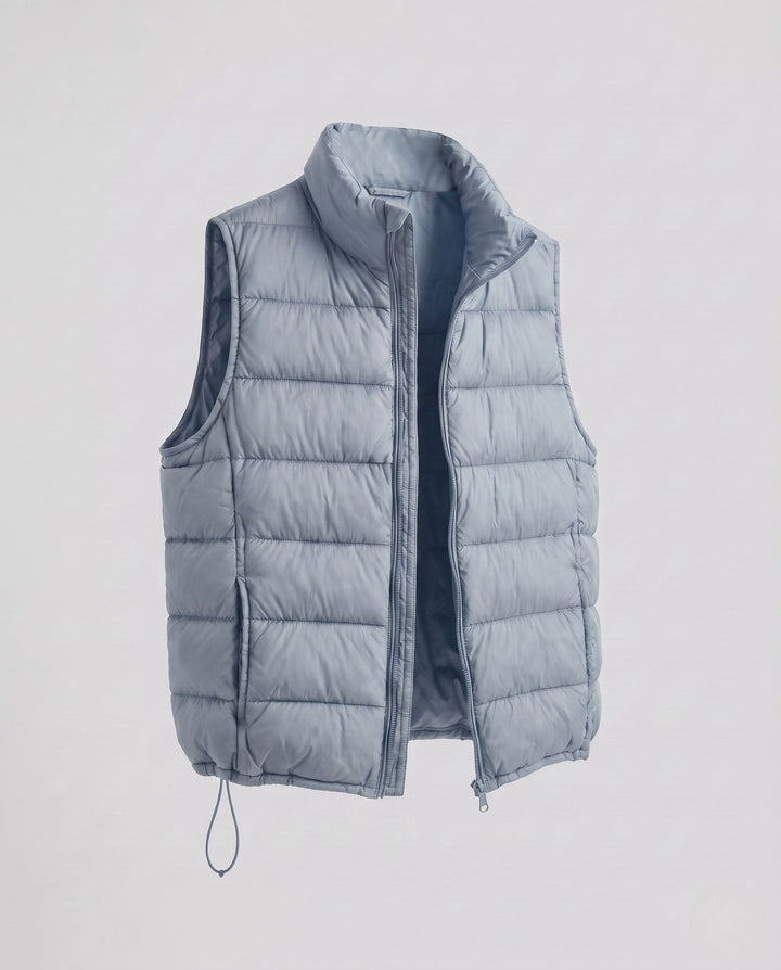 Dam Ultra-Lätt Quiltad Down Imitation Väst med Hög Stå Krage och Justerbar Drawstring Nederkant