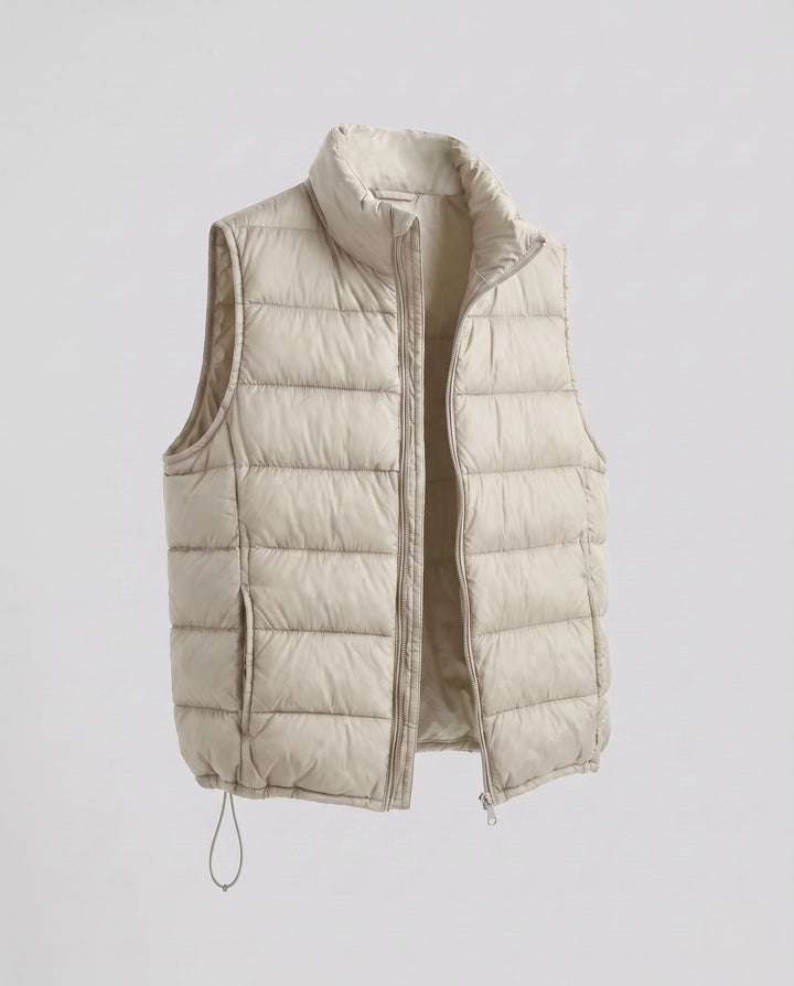 Dam Ultra-Lätt Quiltad Down Imitation Väst med Hög Stå Krage och Justerbar Drawstring Nederkant