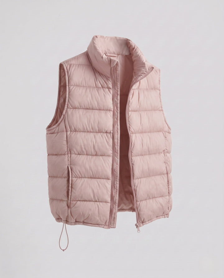 Dam Ultra-Lätt Quiltad Down Imitation Väst med Hög Stå Krage och Justerbar Drawstring Nederkant