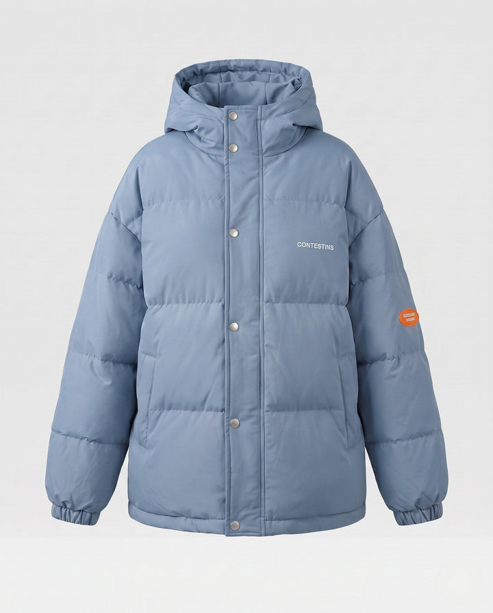Dam Urban Boxig Puffer med Double-Layer Huva och Dold Tryckknapp Knapp Knäppning