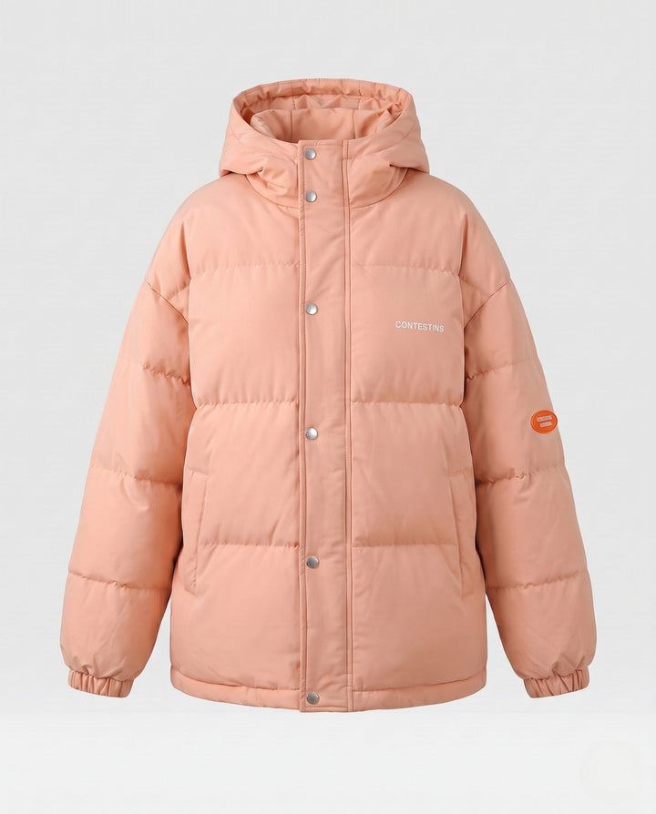 Dam Urban Boxig Puffer med Double-Layer Huva och Dold Tryckknapp Knapp Knäppning