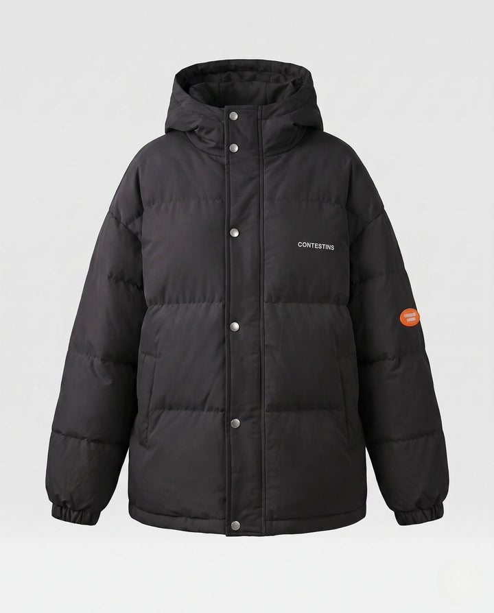 Dam Urban Boxig Puffer med Double-Layer Huva och Dold Tryckknapp Knapp Knäppning