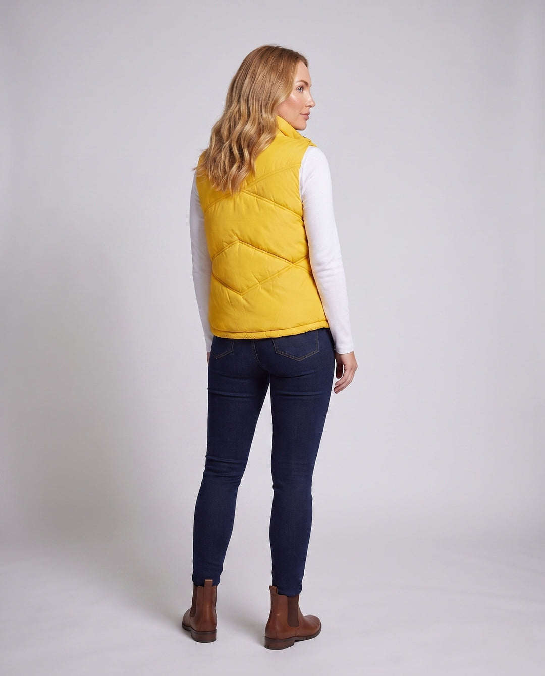 Dam Non-Vadderad Sleeveless Quiltad Väst i Boxig Skärning med Hög Stå Krage, Drawstring Nederkant och Side Slit Fickor