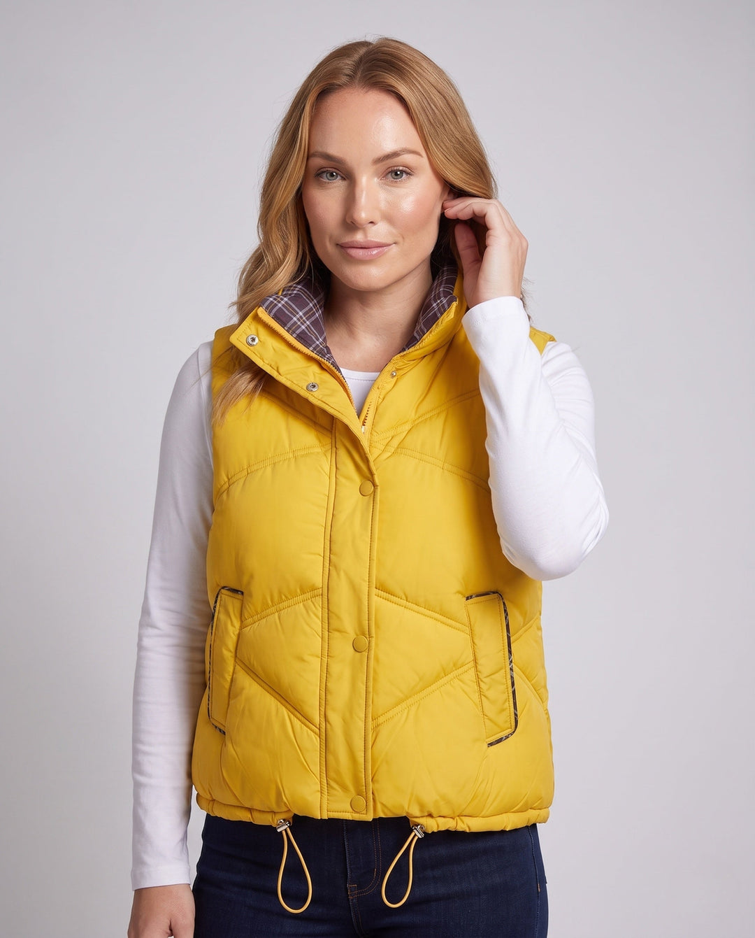 Dam Non-Vadderad Sleeveless Quiltad Väst i Boxig Skärning med Hög Stå Krage, Drawstring Nederkant och Side Slit Fickor