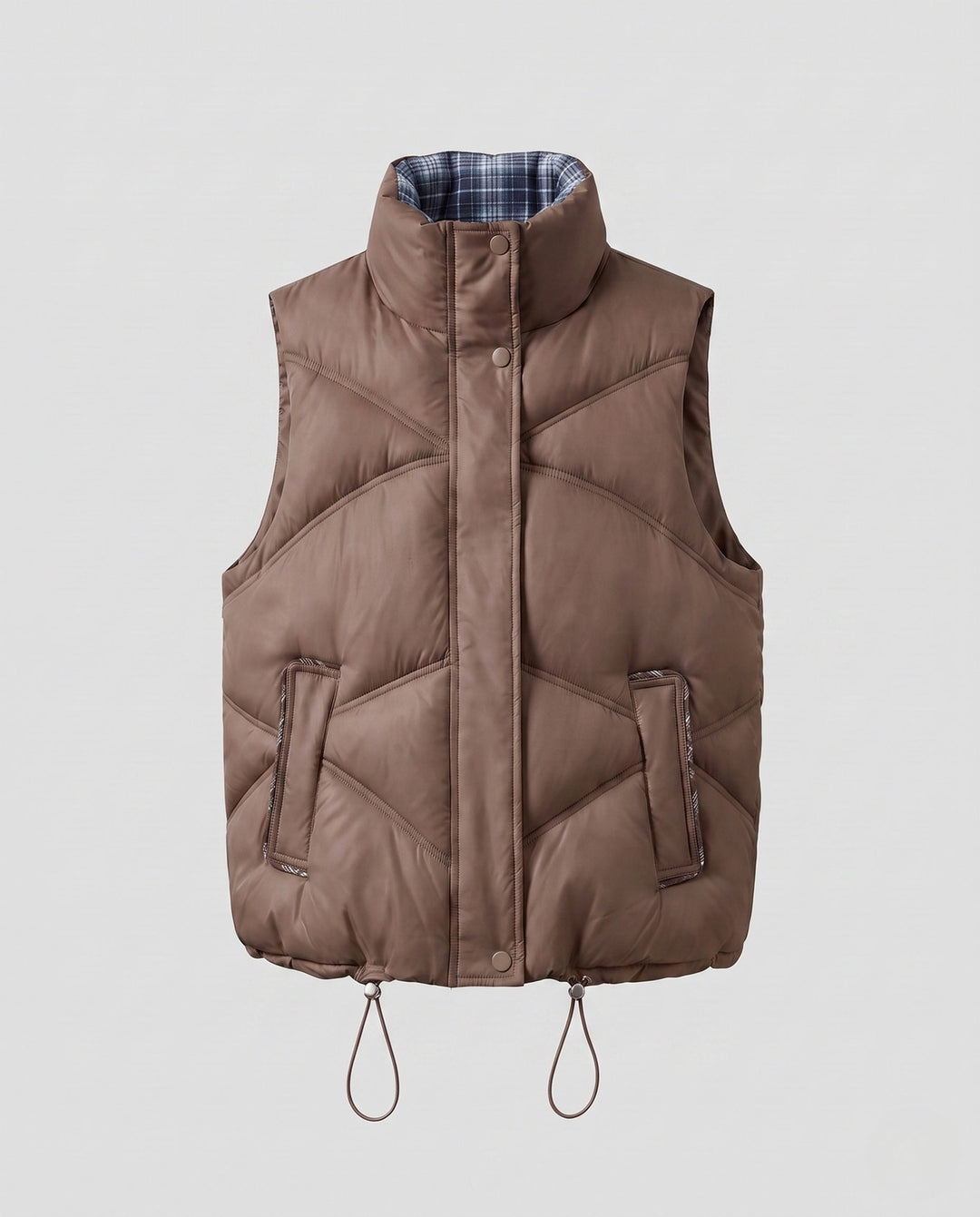 Dam Non-Vadderad Sleeveless Quiltad Väst i Boxig Skärning med Hög Stå Krage, Drawstring Nederkant och Side Slit Fickor