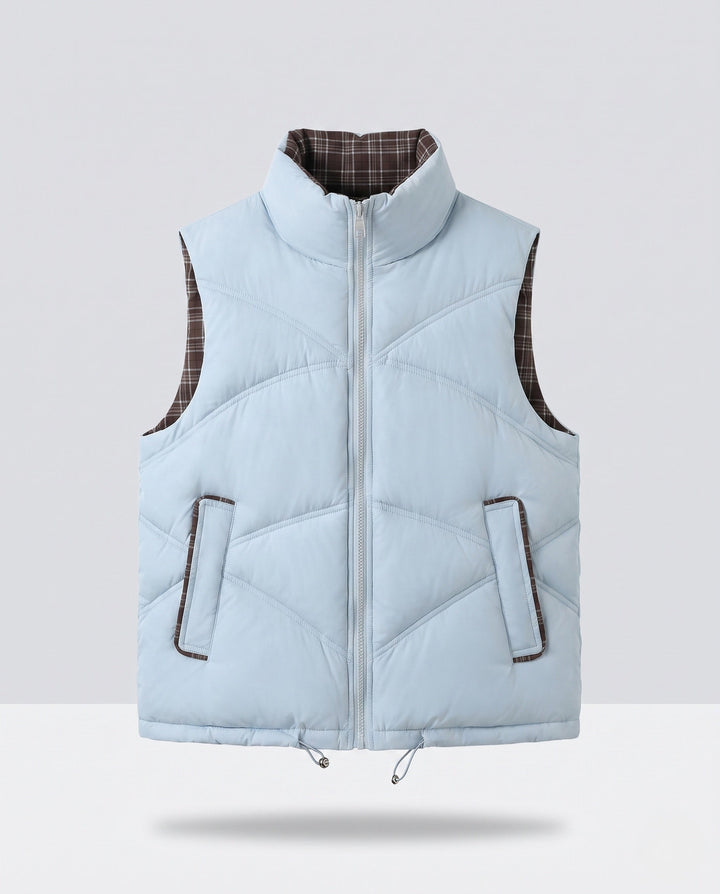 Dam Non-Vadderad Sleeveless Quiltad Väst i Boxig Skärning med Hög Stå Krage, Drawstring Nederkant och Side Slit Fickor