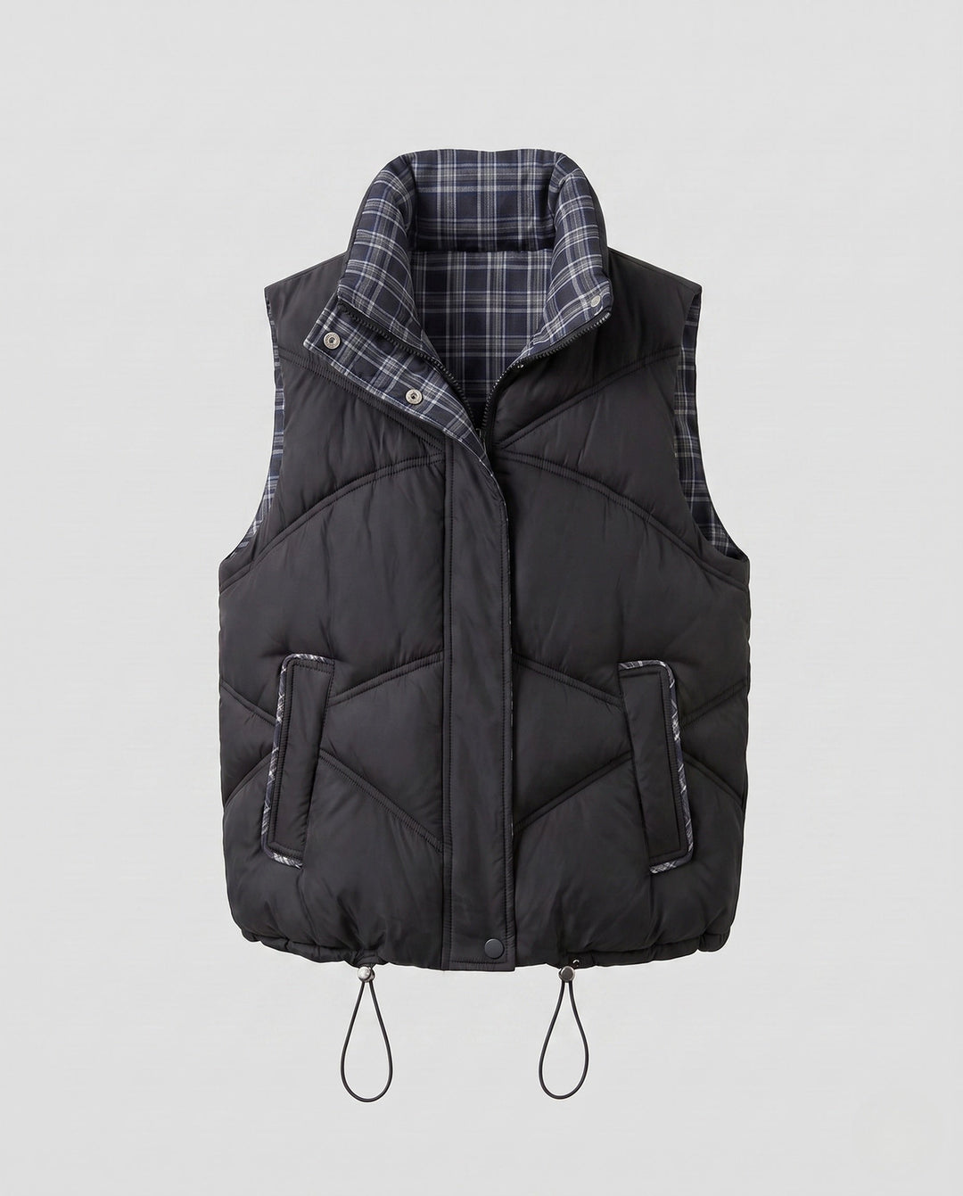 Dam Non-Vadderad Sleeveless Quiltad Väst i Boxig Skärning med Hög Stå Krage, Drawstring Nederkant och Side Slit Fickor