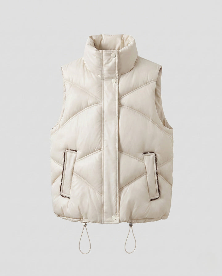 Dam Non-Vadderad Sleeveless Quiltad Väst i Boxig Skärning med Hög Stå Krage, Drawstring Nederkant och Side Slit Fickor