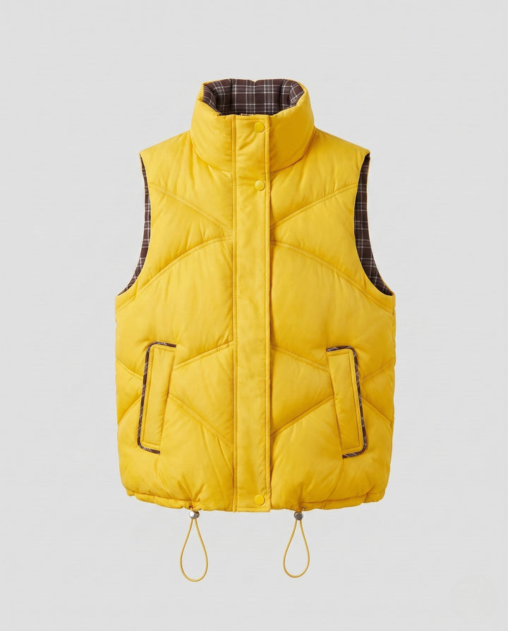 Dam Non-Vadderad Sleeveless Quiltad Väst i Boxig Skärning med Hög Stå Krage, Drawstring Nederkant och Side Slit Fickor
