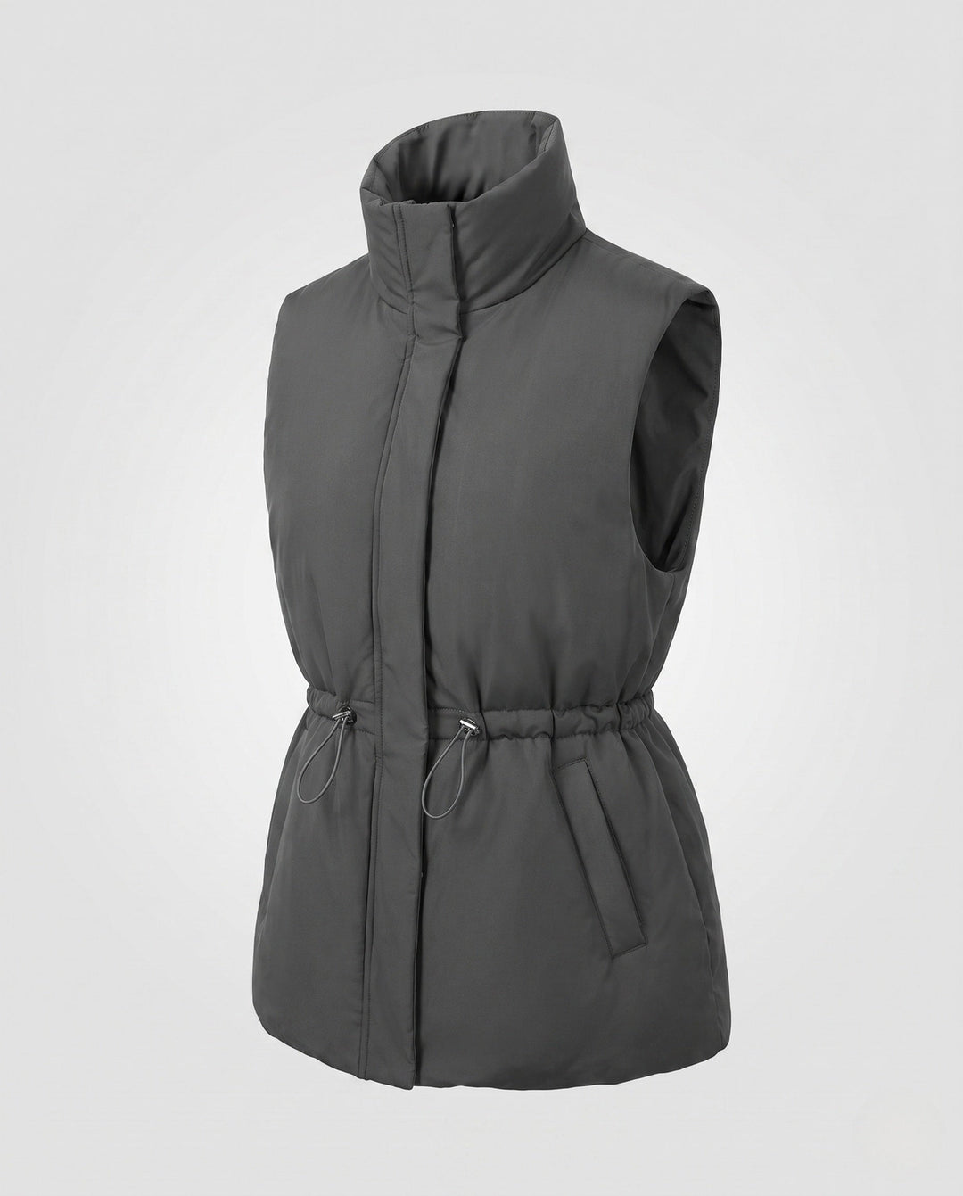 Dam Nano Vadderad Lång Väst med Huva, Drawstring Waist och Two-Way Dragkedja