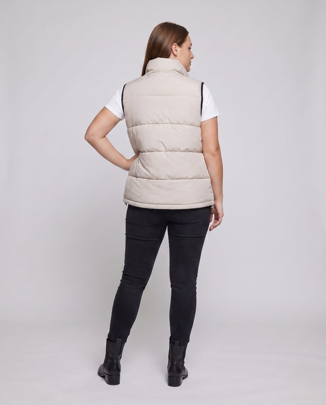 Dam Non-Vadderad Oversize Quiltad Väst med Hög-Krage och Logo Patches