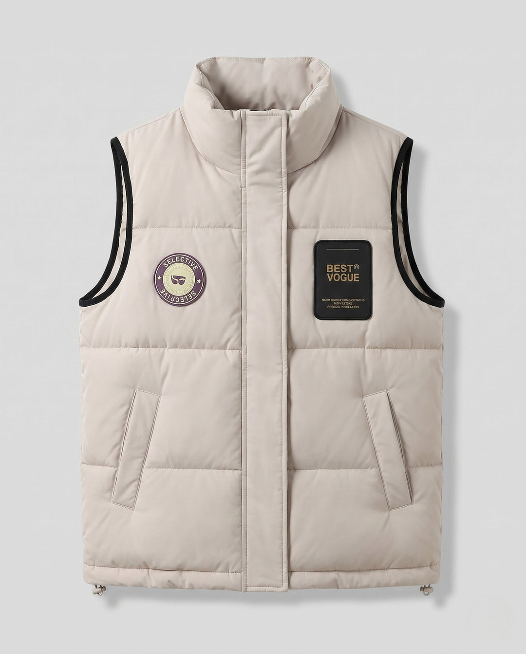 Dam Non-Vadderad Oversize Quiltad Väst med Hög-Krage och Logo Patches