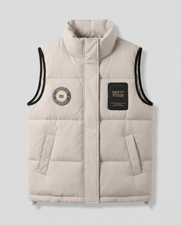 Dam Non-Vadderad Oversize Quiltad Väst med Hög-Krage och Logo Patches