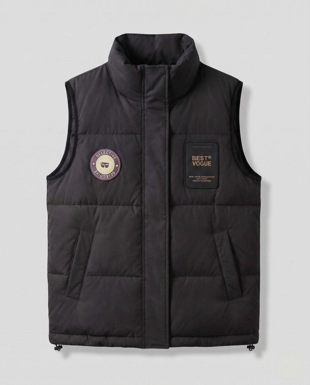 Dam Non-Vadderad Oversize Quiltad Väst med Hög-Krage och Logo Patches