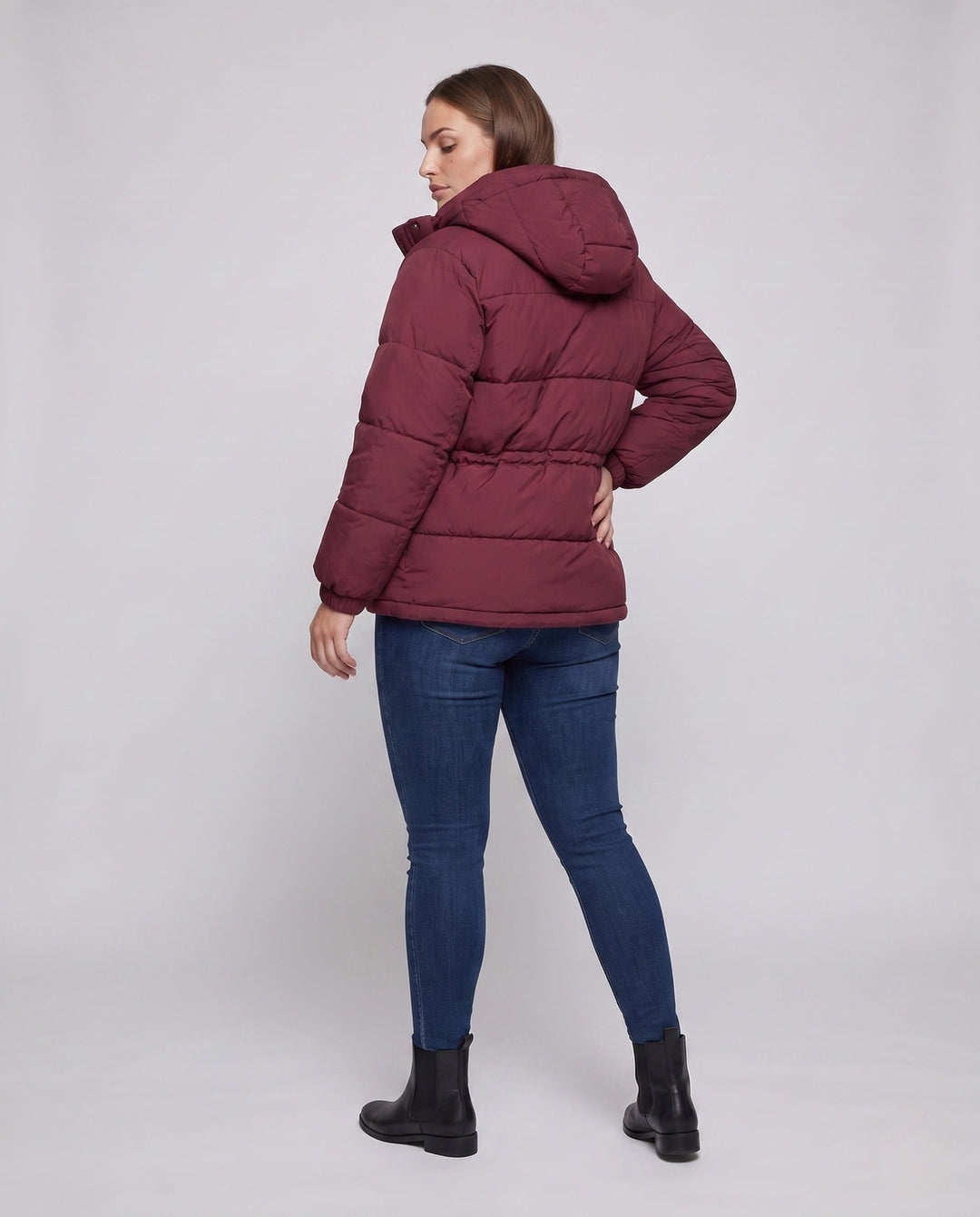 Dam Vadderad med Huva Parka i Boxig Skärning med Tapered Drawstring