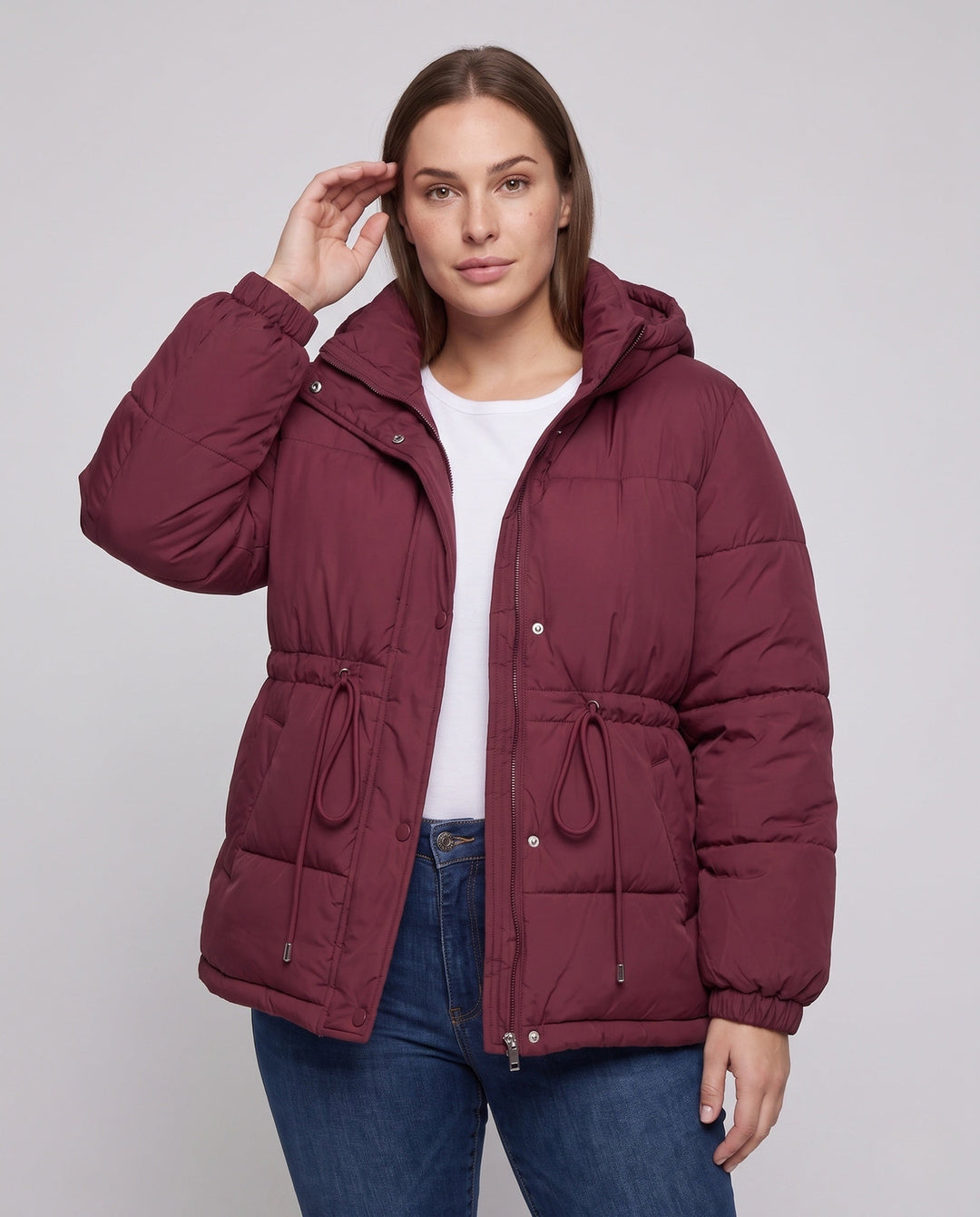 Dam Vadderad med Huva Parka i Boxig Skärning med Tapered Drawstring