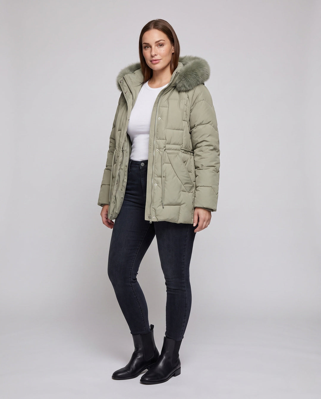 Dam Nano Vadderad Parka med Avtagbar Faux Fur Kant, Justerbar Drawstring At Waist och Termisk Insulation Padding
