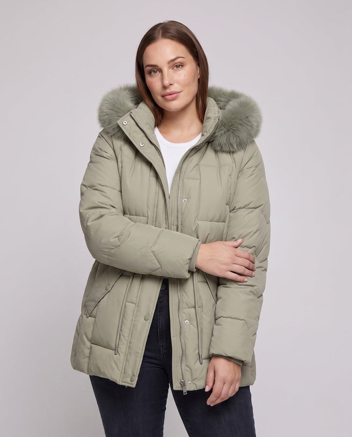 Dam Nano Vadderad Parka med Avtagbar Faux Fur Kant, Justerbar Drawstring At Waist och Termisk Insulation Padding