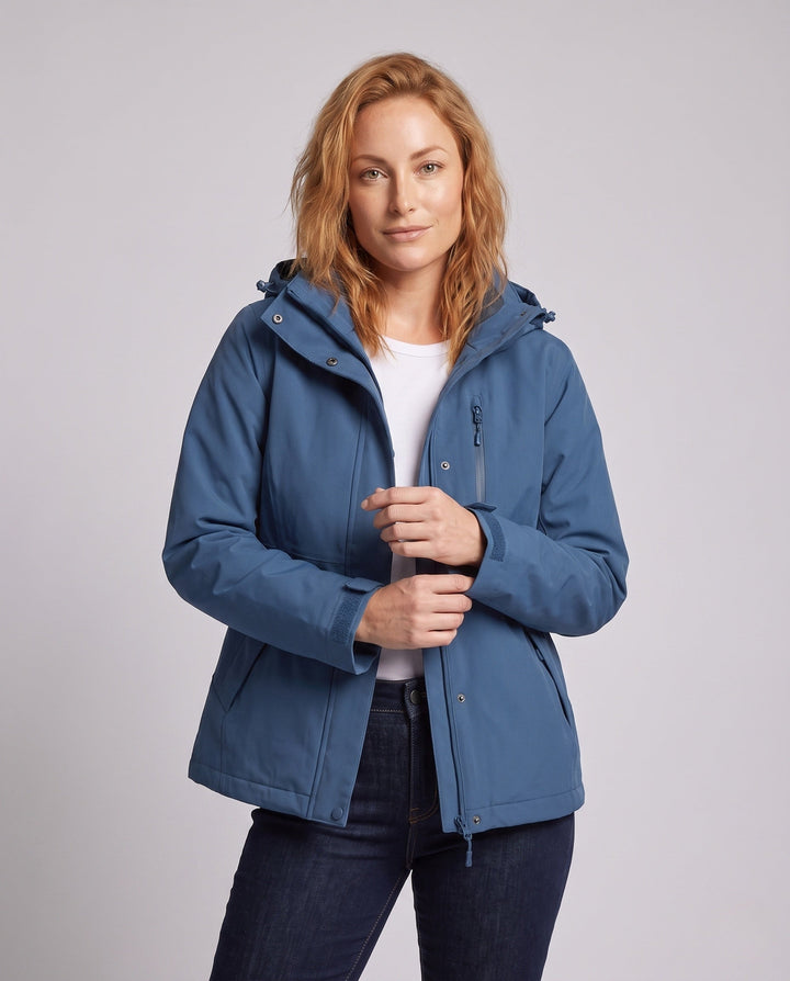 Dam Lätt Softshell med Huva Jacka med Dold Front Knäppning och Justerbar Velcro Muddar