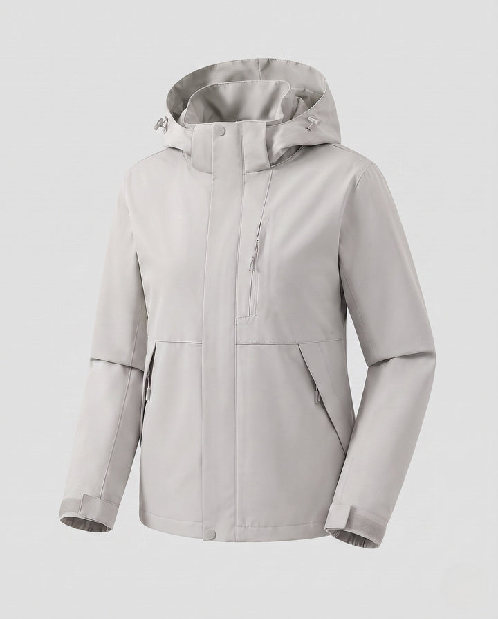 Dam Lätt Softshell med Huva Jacka med Dold Front Knäppning och Justerbar Velcro Muddar