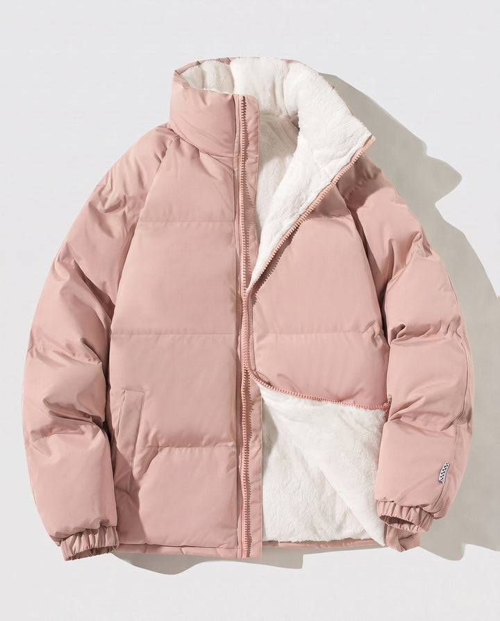 Dam Oversize Termisk Vadderad Jacka med Teddy Foder, Hög Komfort Krage och Elastic Muddar
