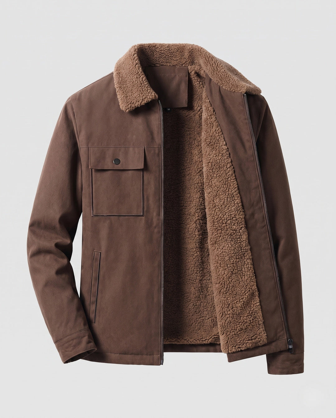 Herr Isolerad Teddy Fleece Arbete Jacka med Ståkrage och Bröst Lock Ficka
