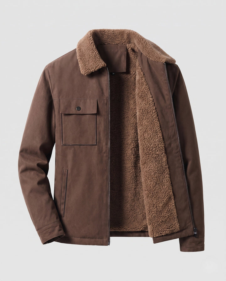 Herr Isolerad Teddy Fleece Arbete Jacka med Ståkrage och Bröst Lock Ficka
