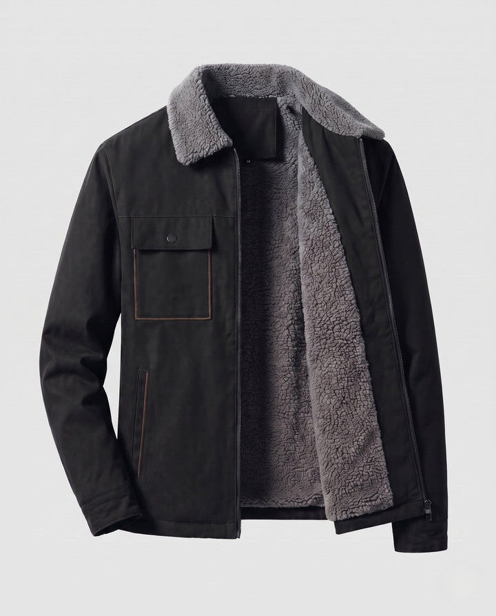 Herr Isolerad Teddy Fleece Arbete Jacka med Ståkrage och Bröst Lock Ficka