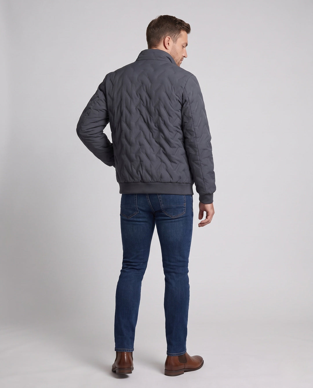 Herr quiltad vinter blouson med Sherpa foder, hög ståkrage, och dold dragkedja fickor