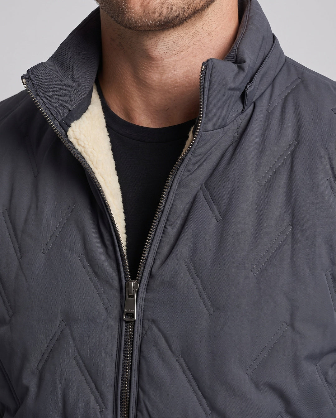 Herr quiltad vinter blouson med Sherpa foder, hög ståkrage, och dold dragkedja fickor