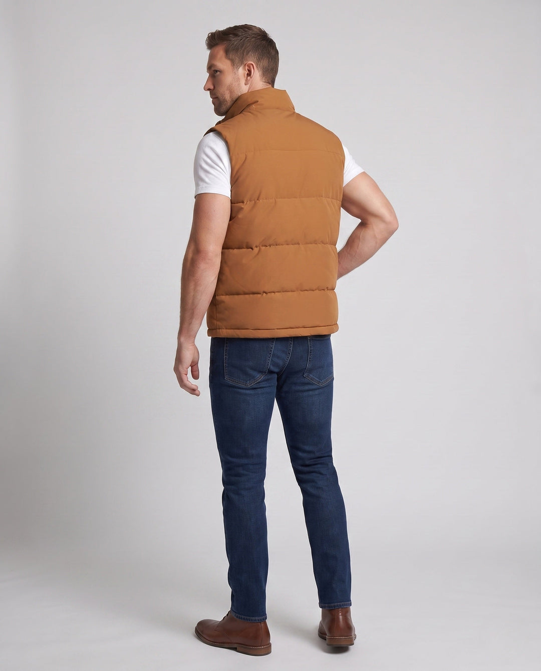 Herr Isolerande Puffer Väst med Extended Bak, Chin Guard, och Tvåvägsdragkedja