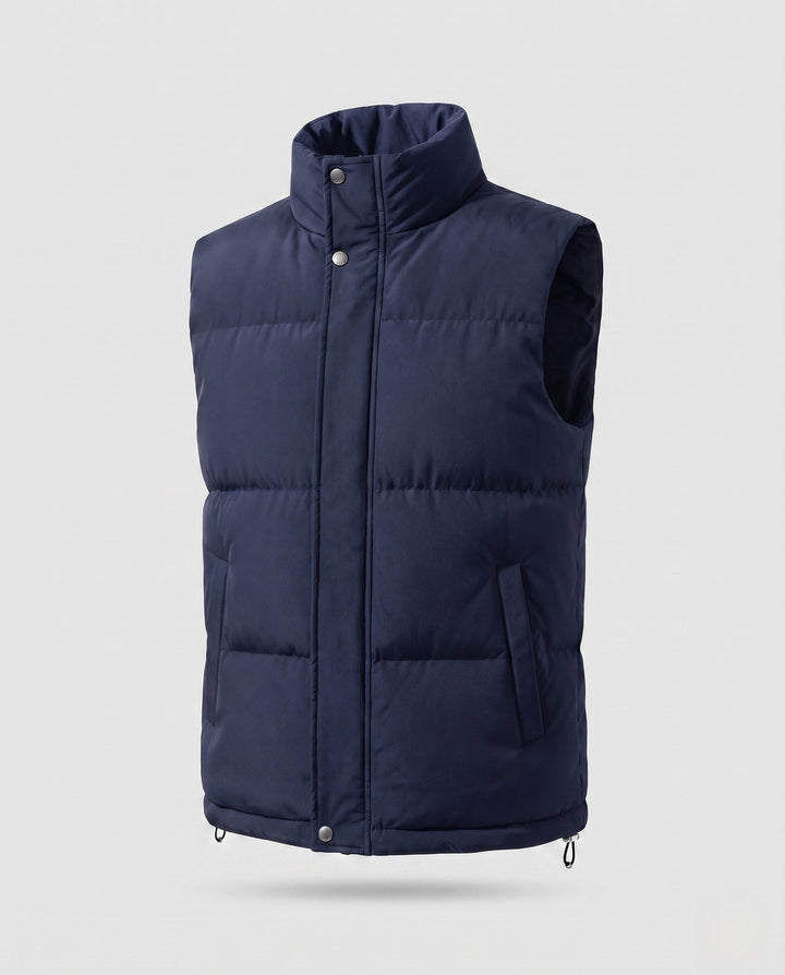 Herr Isolerande Puffer Väst med Extended Bak, Chin Guard, och Tvåvägsdragkedja