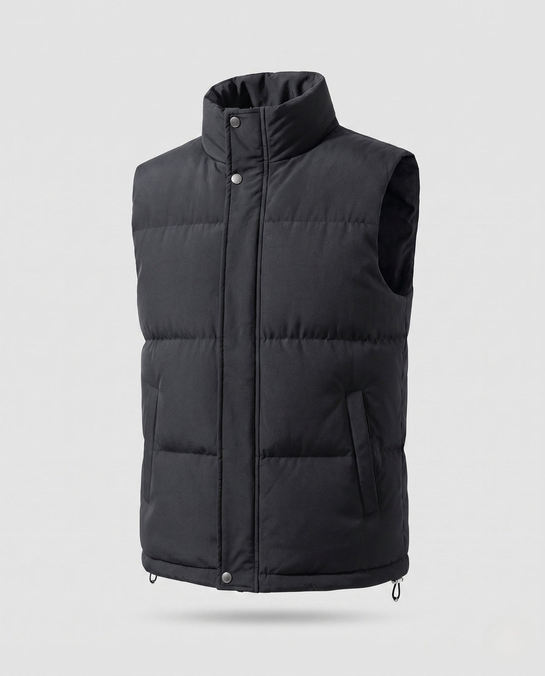 Herr Isolerande Puffer Väst med Extended Bak, Chin Guard, och Tvåvägsdragkedja