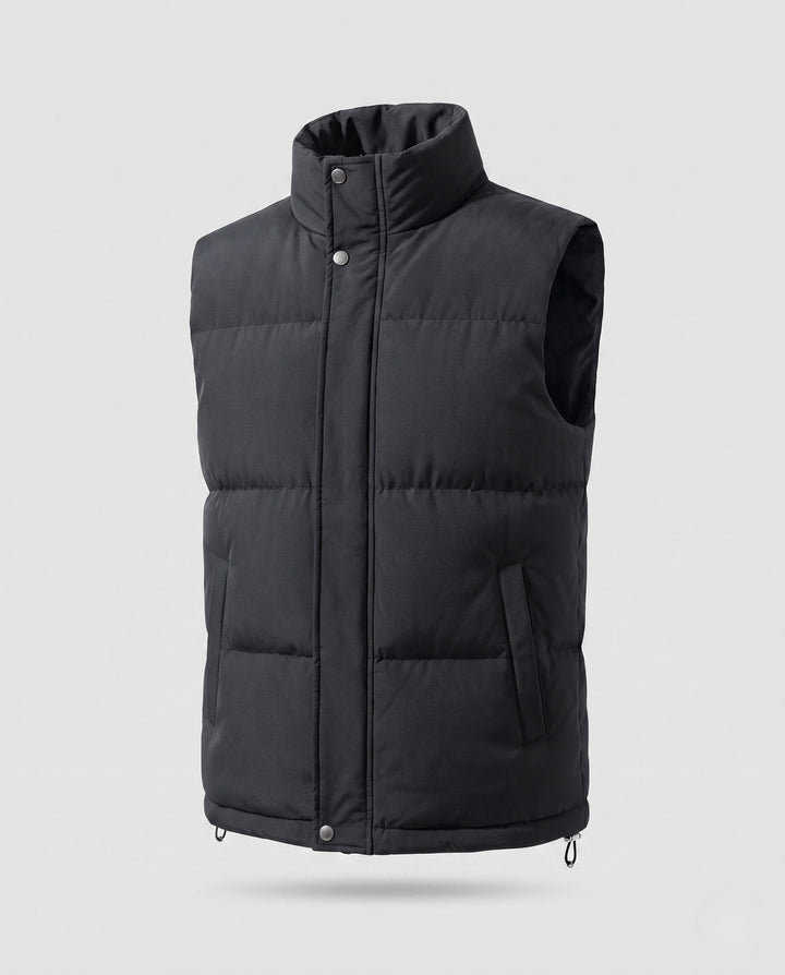 Herr Isolerande Puffer Väst med Extended Bak, Chin Guard, och Tvåvägsdragkedja