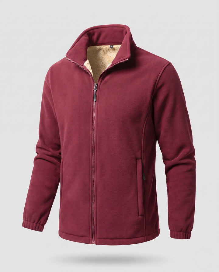 Herr termo fleece jacka med Sherpa foder, hög ståkrage och dold dragkedja fickor