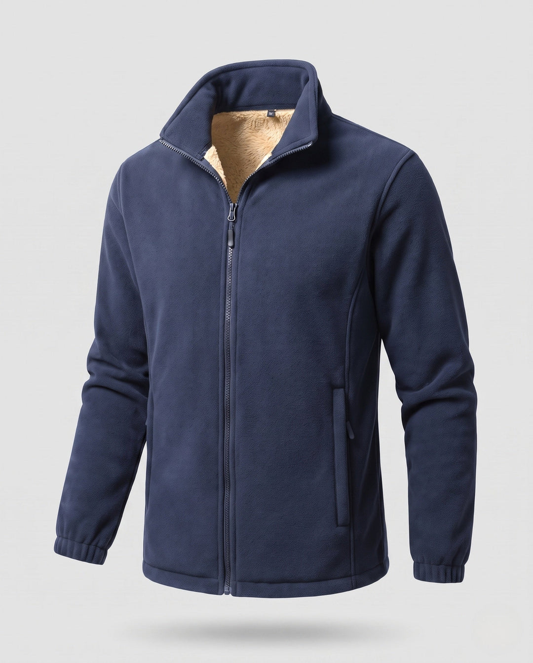 Herr termo fleece jacka med Sherpa foder, hög ståkrage och dold dragkedja fickor