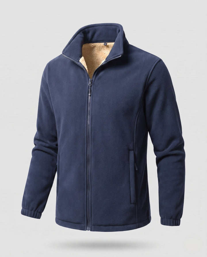 Herr termo fleece jacka med Sherpa foder, hög ståkrage och dold dragkedja fickor