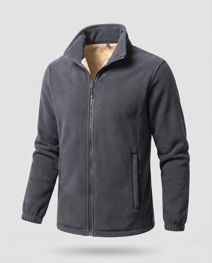 Herr termo fleece jacka med Sherpa foder, hög ståkrage och dold dragkedja fickor