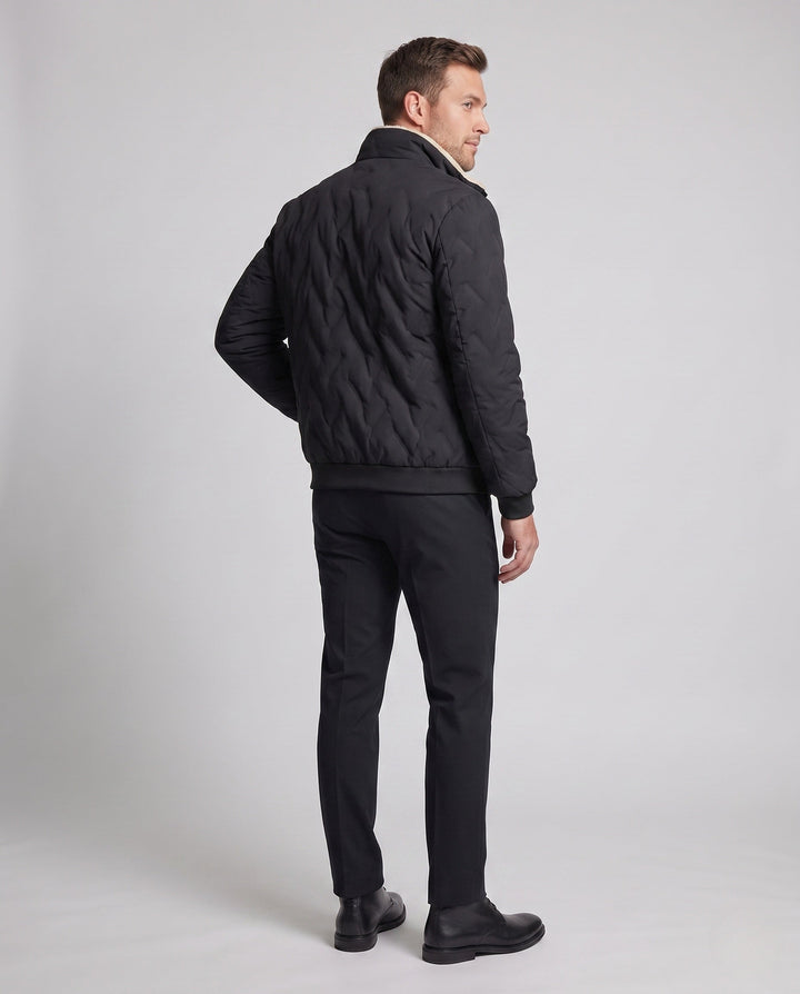 Herr Thermo Ståkrage Blouse Jacka med Värmande Teddyfoder och Dold Dragkedja Fickor